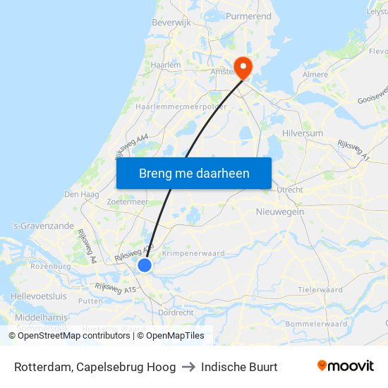 Rotterdam, Capelsebrug Hoog to Indische Buurt map