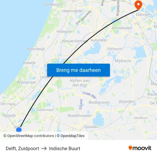 Delft, Zuidpoort to Indische Buurt map