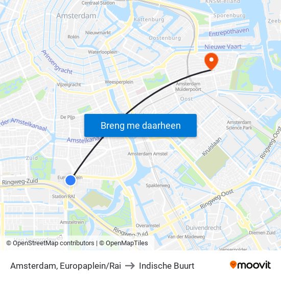 Amsterdam, Europaplein/Rai to Indische Buurt map