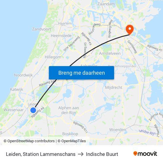 Leiden, Station Lammenschans to Indische Buurt map