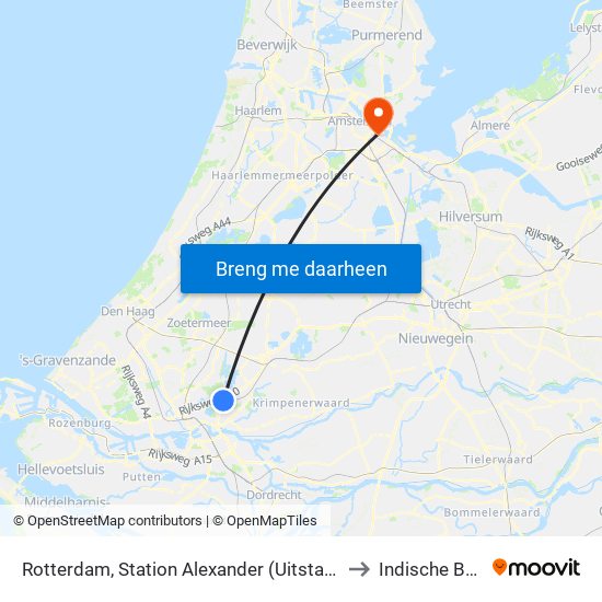 Rotterdam, Station Alexander (Uitstaphalte) to Indische Buurt map