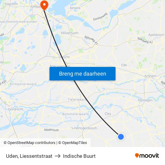 Uden, Liessentstraat to Indische Buurt map