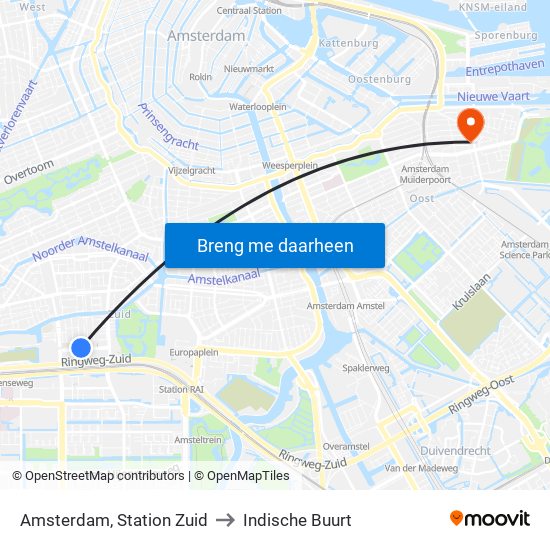 Amsterdam, Station Zuid to Indische Buurt map