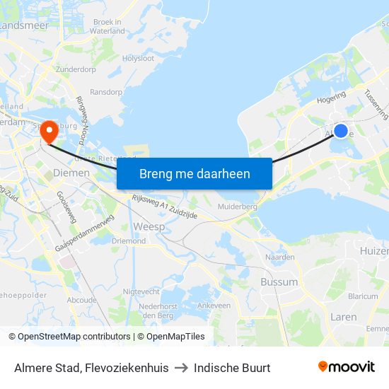 Almere Stad, Flevoziekenhuis to Indische Buurt map