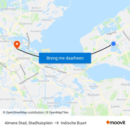 Almere Stad, Stadhuisplein to Indische Buurt map