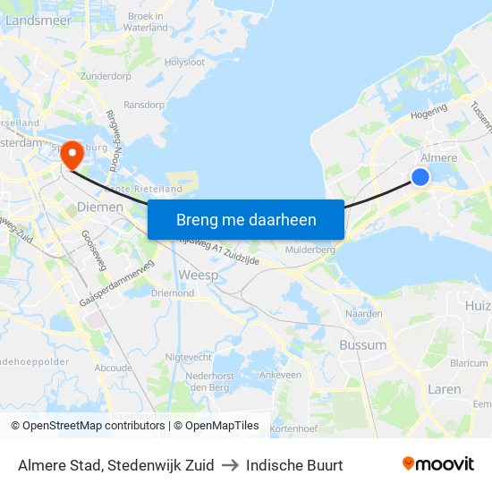 Almere Stad, Stedenwijk Zuid to Indische Buurt map
