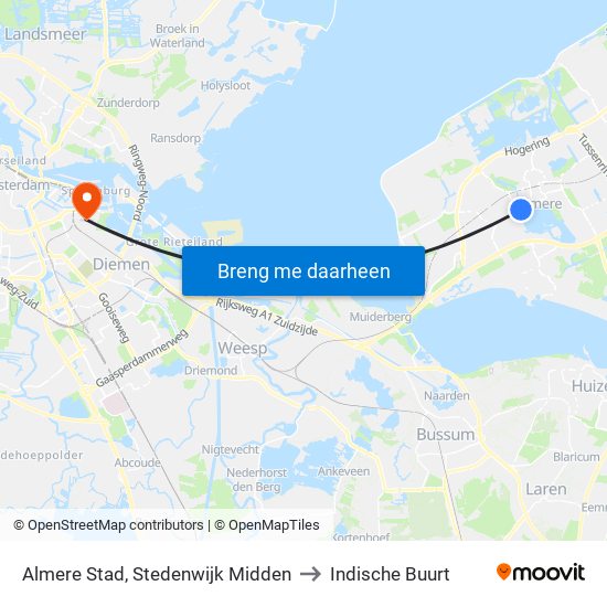 Almere Stad, Stedenwijk Midden to Indische Buurt map