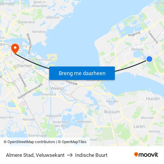 Almere Stad, Veluwsekant to Indische Buurt map