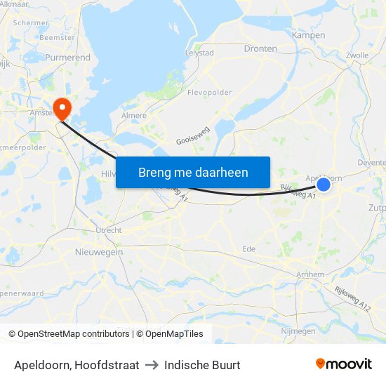 Apeldoorn, Hoofdstraat to Indische Buurt map