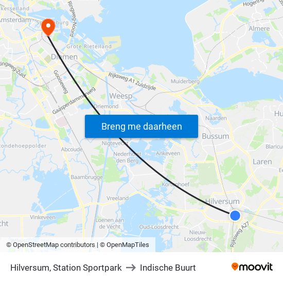 Hilversum, Station Sportpark to Indische Buurt map