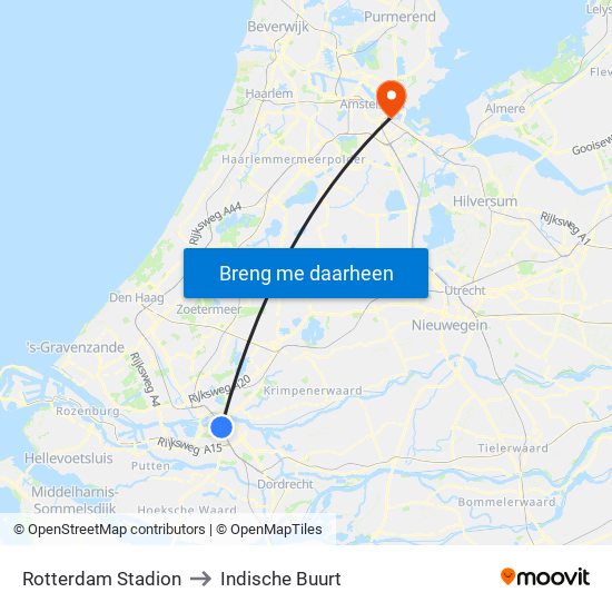 Rotterdam Stadion to Indische Buurt map