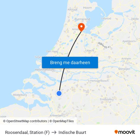 Roosendaal, Station (F) to Indische Buurt map