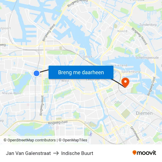 Jan Van Galenstraat to Indische Buurt map