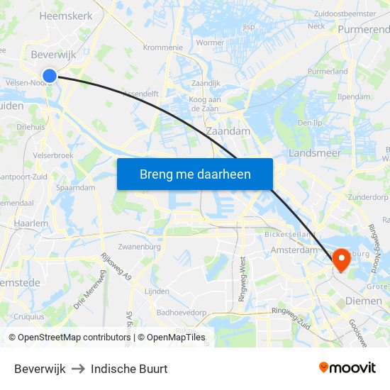 Beverwijk to Indische Buurt map