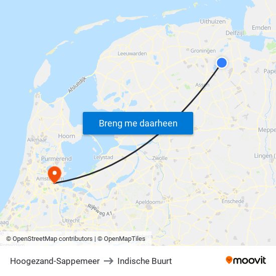 Hoogezand-Sappemeer to Indische Buurt map