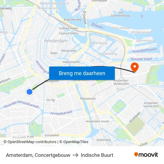Amsterdam, Concertgebouw to Indische Buurt map
