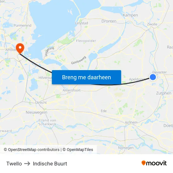Twello to Indische Buurt map