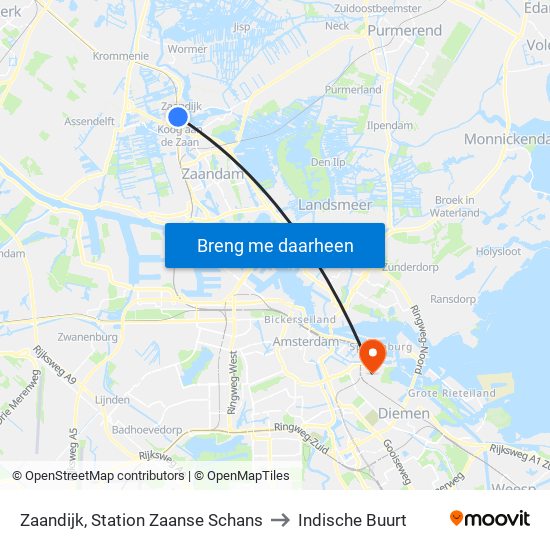 Zaandijk, Station Zaanse Schans to Indische Buurt map