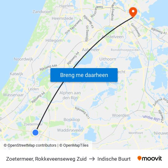 Zoetermeer, Rokkeveenseweg Zuid to Indische Buurt map
