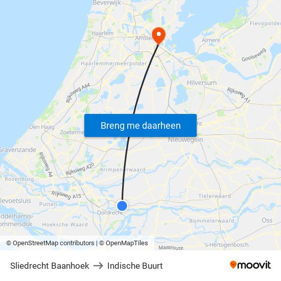 Sliedrecht Baanhoek to Indische Buurt map