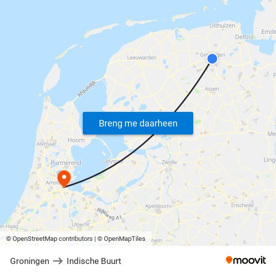 Groningen to Indische Buurt map