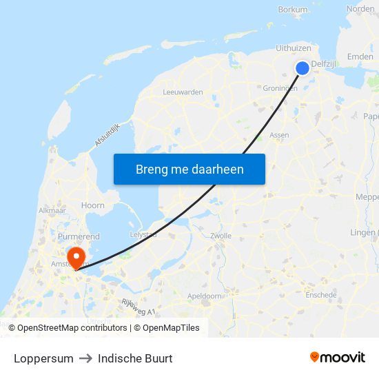 Loppersum to Indische Buurt map