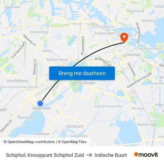 Schiphol, Knooppunt Schiphol Zuid to Indische Buurt map