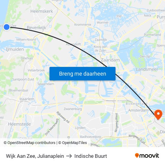 Wijk Aan Zee, Julianaplein to Indische Buurt map