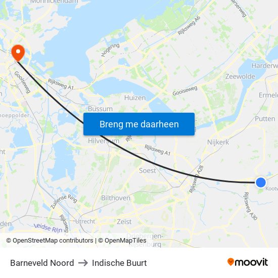 Barneveld Noord to Indische Buurt map
