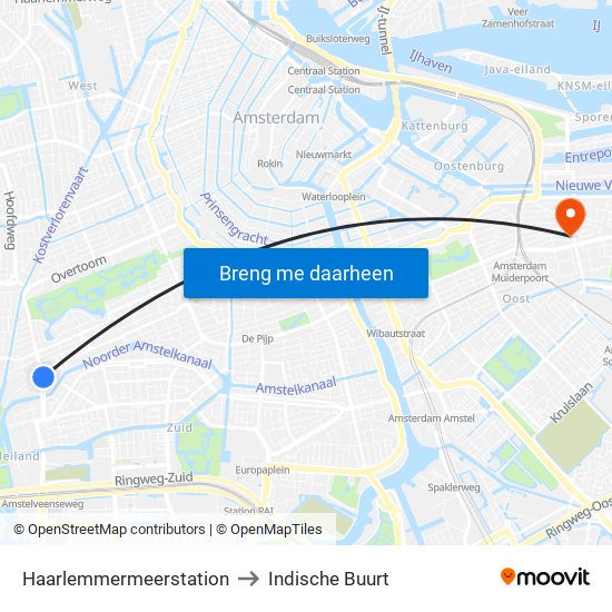 Haarlemmermeerstation to Indische Buurt map