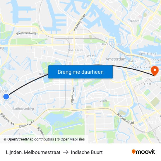 Lijnden, Melbournestraat to Indische Buurt map