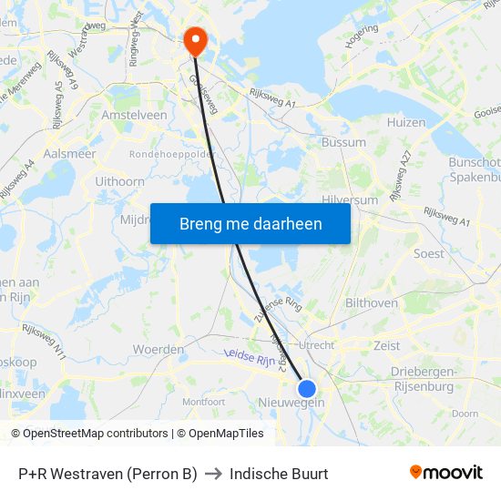 P+R Westraven (Perron B) to Indische Buurt map