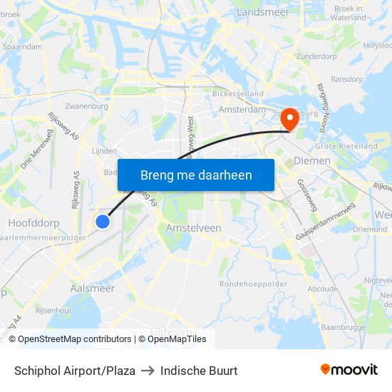 Schiphol Airport/Plaza to Indische Buurt map