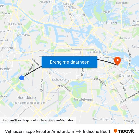 Vijfhuizen, Expo Greater Amsterdam to Indische Buurt map