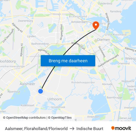 Aalsmeer, Floraholland/Floriworld to Indische Buurt map