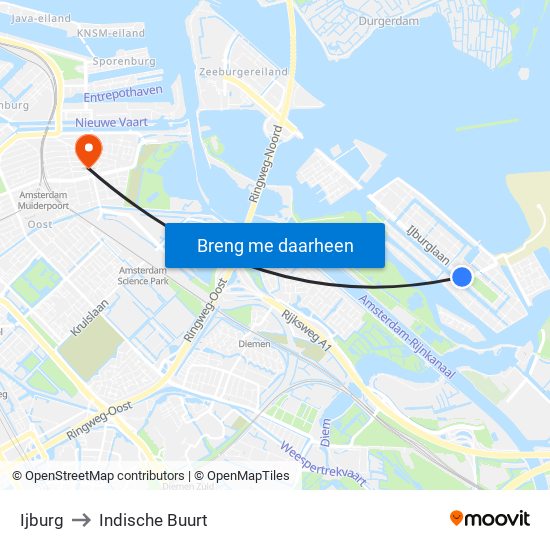 Ijburg to Indische Buurt map