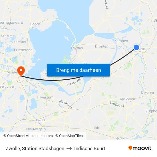 Zwolle, Station Stadshagen to Indische Buurt map