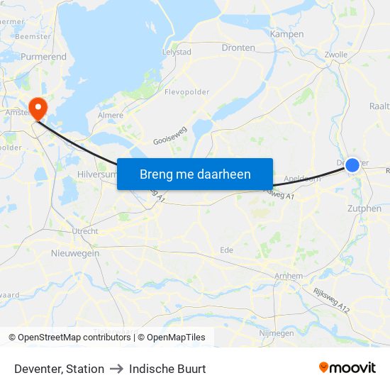 Deventer, Station to Indische Buurt map