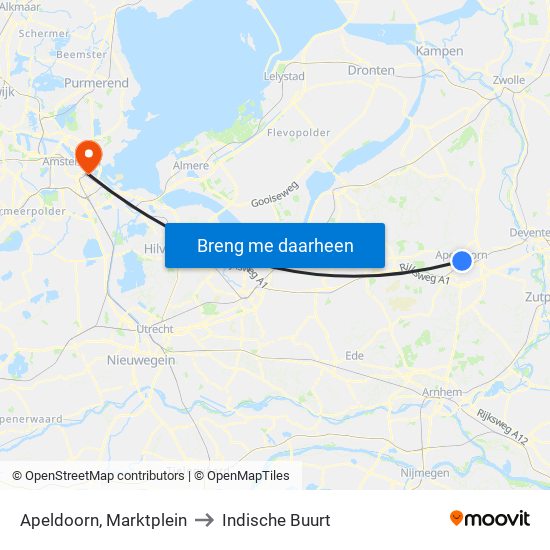 Apeldoorn, Marktplein to Indische Buurt map