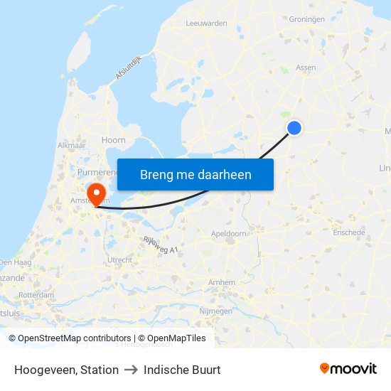 Hoogeveen, Station to Indische Buurt map