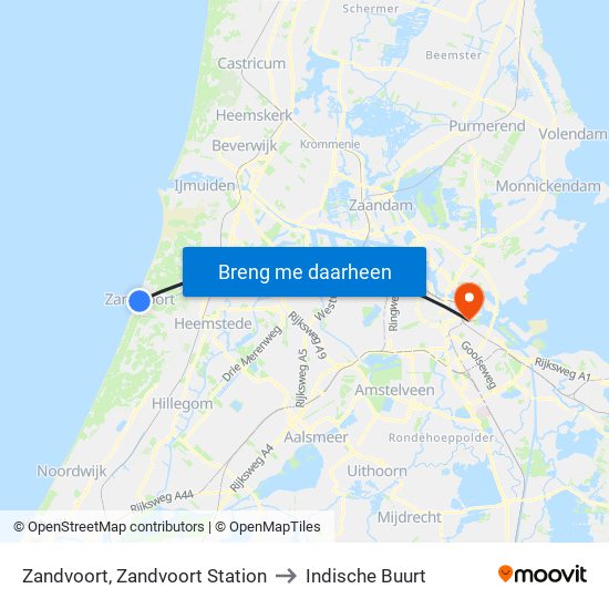 Zandvoort, Zandvoort Station to Indische Buurt map