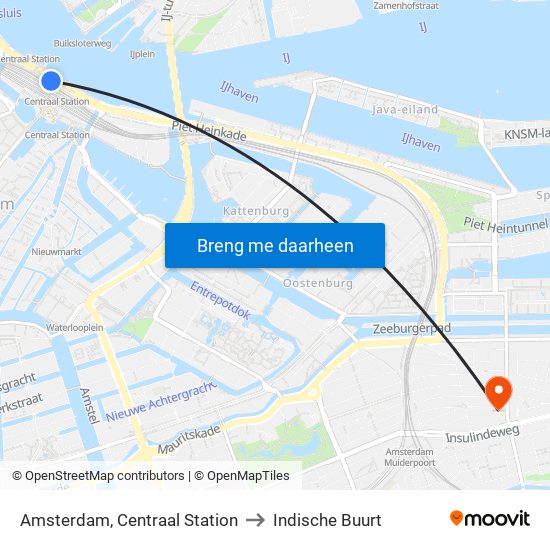 Amsterdam, Centraal Station to Indische Buurt map