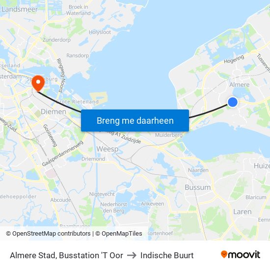 Almere Stad, Busstation 'T Oor to Indische Buurt map