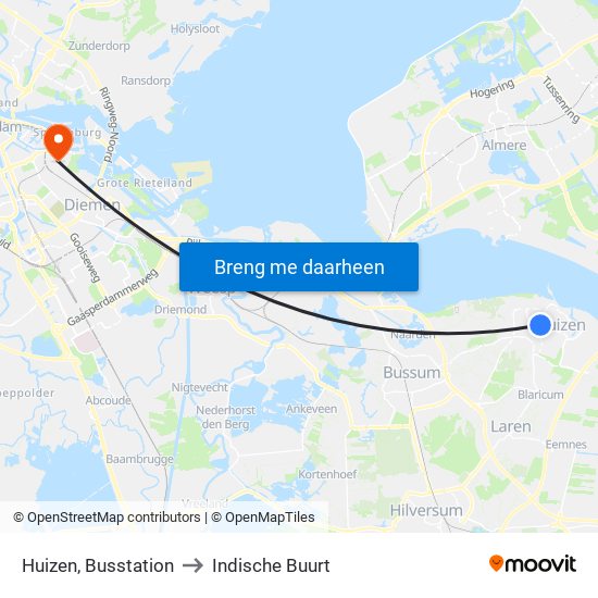 Huizen, Busstation to Indische Buurt map