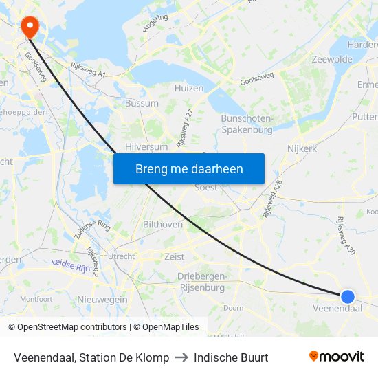 Veenendaal, Station De Klomp to Indische Buurt map