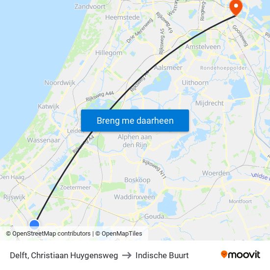 Delft, Christiaan Huygensweg to Indische Buurt map