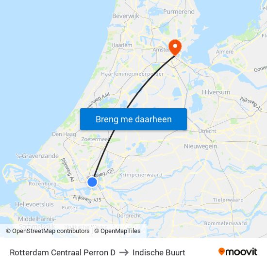 Rotterdam Centraal Perron D to Indische Buurt map