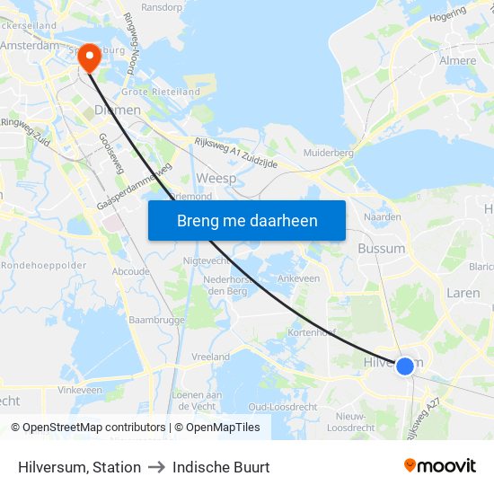 Hilversum, Station to Indische Buurt map