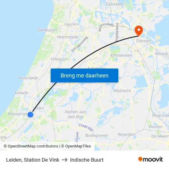 Leiden, Station De Vink to Indische Buurt map