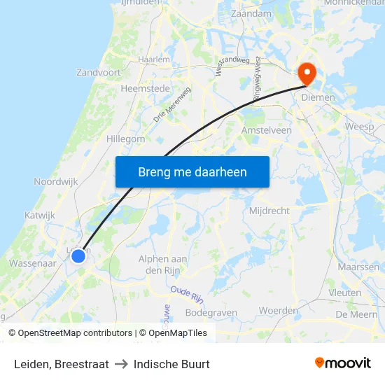 Leiden, Breestraat to Indische Buurt map